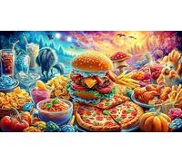 Assortiment de Restauration Rapide Comprenant Hamburgers, Frites, Pizzas et Boissons Puzzle 1000 pièces - Jeu éduchatiF Difficile & Stimulant Cadeau pour Adultes et Enfants 38x26/1000pcs