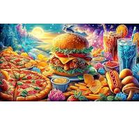 Assortiment de Restauration Rapide Comprenant Hamburgers, Frites, Pizzas et Boissons Puzzle 1000 pièces en Papier recyclé - Jeu extrêmement Difficile pour Adultes Activité à Domicile 38x26/1000pcs