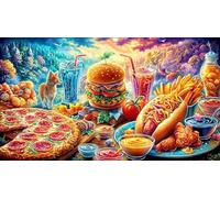 Assortiment de Restauration Rapide Comprenant Hamburgers, Frites, Pizzas et Boissons Puzzle 1000 pièces pour Adultes - Jeu Familial Amusant DéFi éduchatiF Difficile 38x26/1000pcs