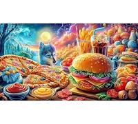 Assortiment de Restauration Rapide Comprenant Hamburgers, Frites, Pizzas et Boissons Puzzle pour Adultes 1000 pièces - Papier recyclé Jeu éduchatiF & Détente Décoration Murale 38x26/1000pcs