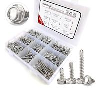 Assortiment de vis auto-taraudeuses TEK en acier inoxydable 410, 380 pièces #8#10#12, vis auto-foreuses à tête hexagonale pour métal, longueur 1,27 cm à 5,1 cm