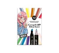 Graph'it - Set de 12 marqueurs à alcool double pointe fine et biseautée, rechargeables