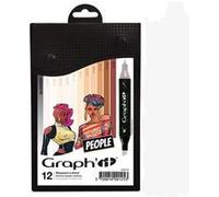 Graph'it - Set de 12 marqueurs alcool double pointe fine & biseautée - Rechargeables - Set People