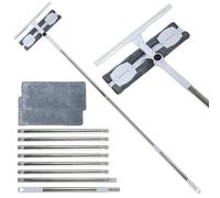 ASSRECT Nettoyeur de Vitres Télescopique 3.88m, Kit Professionnel 2-en-1 avec Raclette Silicone 39cm & 2 Lingettes Microfibre pour Fenêtres Hautes, Voiture, Douche sans Échelle