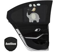 Asstikoo Pare Soleil Voiture Bébé Extensible, Protection Solaire pour Enfants, Fenêtre Latérale, Bloquer Les Rayons UV Anti Moustiquaire, Taille Universelle pour Plupart des Voitures, Lot de 2