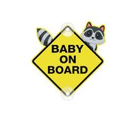 Assured Signs Panneau « Baby On Board » avec ventouses, autocollant d'avertissement de sécurité pour bébé pour voiture - Jaune vif, durable et forte aspiration (Raccoon Baby on Board)