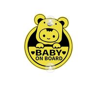 Assured Signs Panneau « Baby On Board » avec ventouses, autocollant d'avertissement de sécurité pour bébé pour voiture - Jaune vif, durable et forte aspiration (ours bébé à bord)