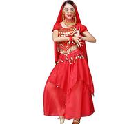 Astage Costume De Danse Ventre pour Halloween Haut Jupe Foulard Bracelets Voile Red