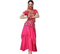 Astage Costume De Danse Ventre Pour Halloween Haut Jupe Foulard Bracelets Voile Rose fuchsia