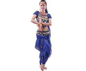 Astage Femme Indienne Belly Danse Costumes Halter Harem Pantalon Performance Set Bleu Roi