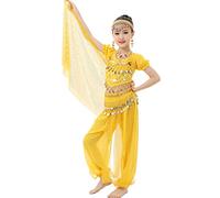 Astage Fille Carnaval Belly Dance Manches Courtes Halloween Cosplay Porter Jaune XL