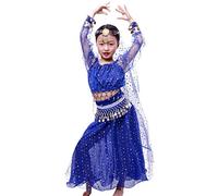 Astage Fille Danse Ventre Carnaval Paillettes Longues Ensembles Costumes Bleu Royals