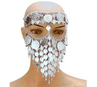 Astage Women Carnival Coin Veil Cosplay Face Chain Party Belly Dance Jewelry Silver