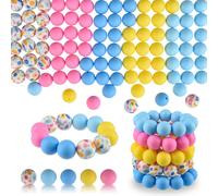 ASTARON 100 Perles en silicone 15mm pour la fabrication de porte-clés, perles rondes jaunes, roses et bleues pour bracelets, loisirs créatifs, stylos à perles, fournitures de fabrication de bijoux