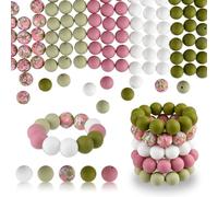 ASTARON 100 Perles en silicone 15mm pour la fabrication de porte-clés, perles rondes roses, vertes et blanches pour bracelets, loisirs créatifs, stylos à perles, fournitures de fabrication de bijoux