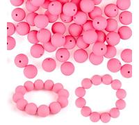 ASTARON 100pcs 15mm perles en silicone pour la fabrication de porte-clés, perles rondes en caoutchouc rose pour bracelets, loisirs créatifs, stylos à perles, fournitures de fabrication de bijoux