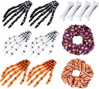 Astaron 12 Pcs Halloween Squelette Mains Pinces À Cheveux En Os Et Bandes Élastiques D'attaches De Cheveux Pour Halloween Habillage, Pince À Cheveux D'horreur Pour Femmes Filles
