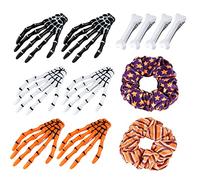 ASTARON 12 Pcs Halloween Squelette Mains Pinces À Cheveux En Os et Bandes Élastiques D'attaches De Cheveux pour Halloween Habillage, Pince À Cheveux D'horreur pour Femmes Filles