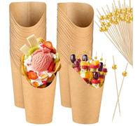 Astaron 30 Coupes à charcuterie jetables avec bâtonnets, coupes à collation pour la fête Coupes à amuse-gueule en papier de 12 oz avec 100 bâtonnets de pique-nique pour les fournitures de fête