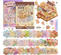 ASTARON 40 sets de stickers 3D DIY pour adultes, créez vos propres mini stickers pour filles avec des motifs de boutiques et de chambres confortables