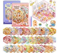 ASTARON 40 sets de stickers 3D DIY pour adultes, créez vos propres mini stickers pour filles avec des motifs de boutiques et de chambres confortables