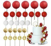 ASTARON 50 pièces décorations de gâteau en forme de boules Mini ballons Bâtonnets de décoration de gâteau Boules en mousse Pics à gâteau pour fête de mariage Anniversaire (série or, rouge)