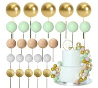 ASTARON 50 pièces décorations de gâteau en forme de boules Mini ballons Bâtonnets de décoration de gâteau Boules en mousse Pics à gâteau pour fête de mariage Anniversaire (marron clair, vert)