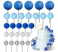 ASTARON 50 pièces décorations de gâteau en forme de boules Mini ballons Bâtonnets de décoration de gâteau Boules en mousse Pics à gâteau pour fête de mariage Anniversaire (série bleue)