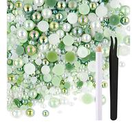 Astaron 50g Mélange de demi-perles de strass à dos plat pour travaux manuels Taille mixte 3mm-10mm, Perles à dos plat pour gobelets de bricolage Mugs Nail Art Chaussures Vêtements (série vert frais)