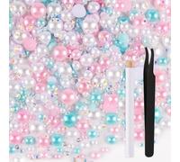 ASTARON 50g Mélange de demi-perles de strass à dos plat pour travaux manuels Taille mixte 3mm-10mm, Perles à dos plat pour gobelets de bricolage Tasses Nail Art Chaussures Vêtements (Rose Bleu Blanc)