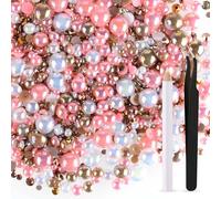 ASTARON 50g Mélange de demi-perles de strass à dos plat pour travaux manuels Taille mixte 3mm-10mm, Perles à dos plat pour gobelets de bricolage Tasses Nail Art Chaussures Vêtements(Série Marron Rose)