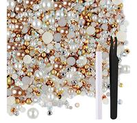 Astaron 50g Mélange de demi-perles de strass à dos plat pour travaux manuels Taille mixte 3mm-10mm, Perles à dos plat pour gobelets de bricolage Mugs Nail Art Chaussures(Série Champagne Gold)