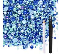 Astaron 50g Mélange de demi-perles de strass à dos plat pour travaux manuels Taille mixte 3mm-10mm, Perles à dos plat pour gobelets de bricolage Tasses Nail Art Chaussures Vêtements (Série Bleue)