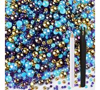 ASTARON 50g Mélange de demi-perles de strass à dos plat pour travaux manuels Taille mixte 3mm-10mm, Perles à dos plat pour gobelets de bricolage Tasses Nail Art Chaussures Vêtements (Bleu Or)