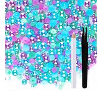 ASTARON 50g Mélange de strass demi-perles pour l'artisanat Taille mixte 3mm-10mm strass à dos plat pour gobelets Mugs Nail Art Chaussures (bleu, violet, vert)