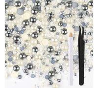 ASTARON 50g Mélange de strass demi-perles pour l'artisanat Taille mixte 3mm-10mm strass à dos plat pour gobelets Mugs Nail Art Chaussures (gris argenté, blanc)