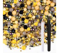 ASTARON 50g Mélange de strass demi-perles pour l'artisanat Taille mixte 3mm-10mm strass à dos plat pour gobelets Mugs Nail Art Chaussures (série or noir)