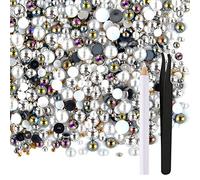 ASTARON 50g Mix Demi-Perles Strass Flatback pour Artisanat Taille Mixte 3mm-10mm, Perles Flatback pour DIY Gobelets Tasses Nail Art Chaussures Vêtements (Série Noir Blanc)