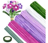 ASTARON 521 cure-pipes pour loisirs créatifs, 5 couleurs de tiges de chenille pastel pour l'artisanat, Kit de fabrication de fleurs avec fils floraux, ruban de jardinage (série violette)