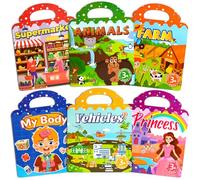 ASTARON 6 Pack Livre d'autocollants réutilisables, 3d Stickers for Toddlers 3-4 Years, Portable Travel Toys and Busy Book for Kids 3 4 Year Old Girls Boys