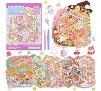 ASTARON 6 sets de stickers 3D DIY pour adultes, créez vos propres mini stickers pour filles avec des motifs de boutiques et de chambres confortables