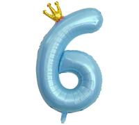 ASTARON Ballons bleus en forme de chiffre 6 avec couronne pour décoration d'anniversaire de garçon - 101,6 cm