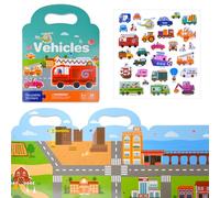 ASTARON Livre d'autocollants 3D réutilisables pour enfants, autocollants imperméables pour les véhicules des tout-petits, jeu d'autocollants gonflés, livres de scènes d'autocollants de voyage