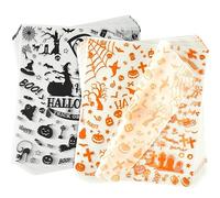ASTARON Lot de 100 feuilles de papier ciré Halloween pour emballage alimentaire, papier ciré Halloween pour bonbons, biscuits, sandwich, papier d'emballage pour aliments frits