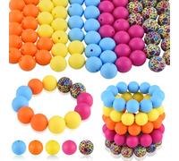 ASTARON Lot de 100 perles en silicone de 15 mm pour la fabrication de porte-clés, perles rondes bleues, roses, jaunes, oranges pour bracelets, stylos, loisirs créatifs, fabrication de bijoux