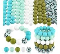 ASTARON Lot de 100 perles en silicone de 15 mm pour la fabrication de porte-clés, perles rondes cyan, bleues, blanches pour bracelets, stylos, loisirs créatifs, fabrication de bijoux