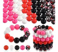 ASTARON Lot de 100 perles en silicone de 15 mm pour la fabrication de porte-clés, perles rondes rouges, roses, noires, blanches pour bracelets, stylos, loisirs créatifs, fabrication de bijoux