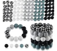 ASTARON Lot de 100 perles rondes en silicone de 15 mm pour la fabrication de porte-clés, gris, noir, blanc, perles rondes pour bracelets, stylos, loisirs créatifs, fabrication de bijoux