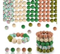 ASTARON Lot de 100 perles rondes en silicone de 15 mm pour la fabrication de porte-clés, perles rondes marron et vert pour bracelets, loisirs créatifs, stylos, décorations de bijoux, fournitures de