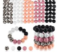 ASTARON Lot de 100 perles rondes en silicone de 15 mm pour la fabrication de porte-clés, rose pêche, noir, perles rondes léopard pour bracelets, stylos, loisirs créatifs, fabrication de bijoux